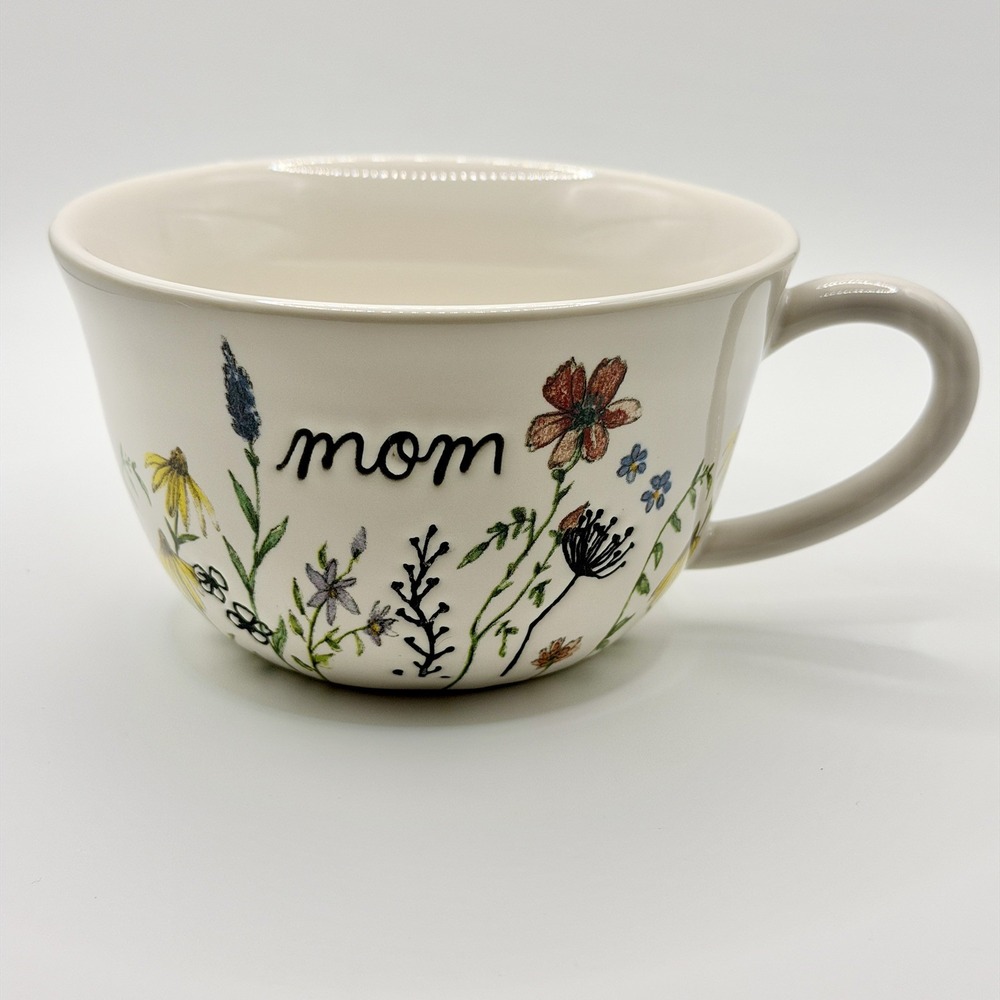 Rae Dunn Floral Embossed MOM Tea Coffee Cup Mug Wildflowers